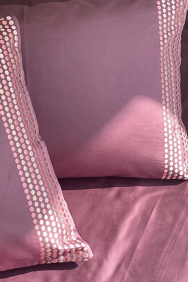 Mauve Cotton Embroidered Bedsheet Set by SADYASKA at Pernia's Pop Up Shop
