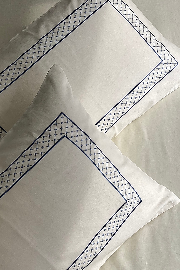 Ivory Cotton Embroidered Bedsheet Set by SADYASKA at Pernia's Pop Up Shop