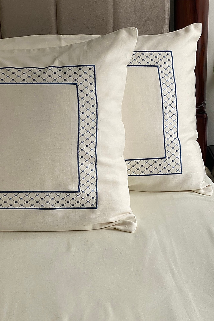 Ivory Cotton Embroidered Bedsheet Set by SADYASKA at Pernia's Pop Up Shop