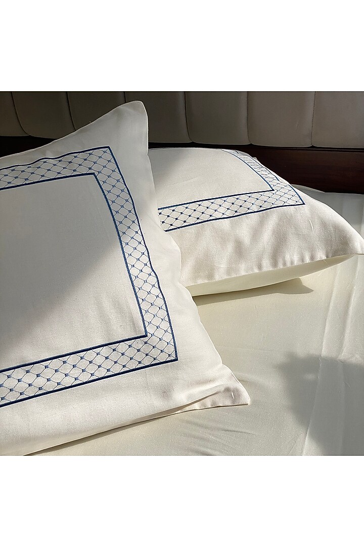 Ivory Cotton Embroidered Bedsheet Set by SADYASKA at Pernia's Pop Up Shop