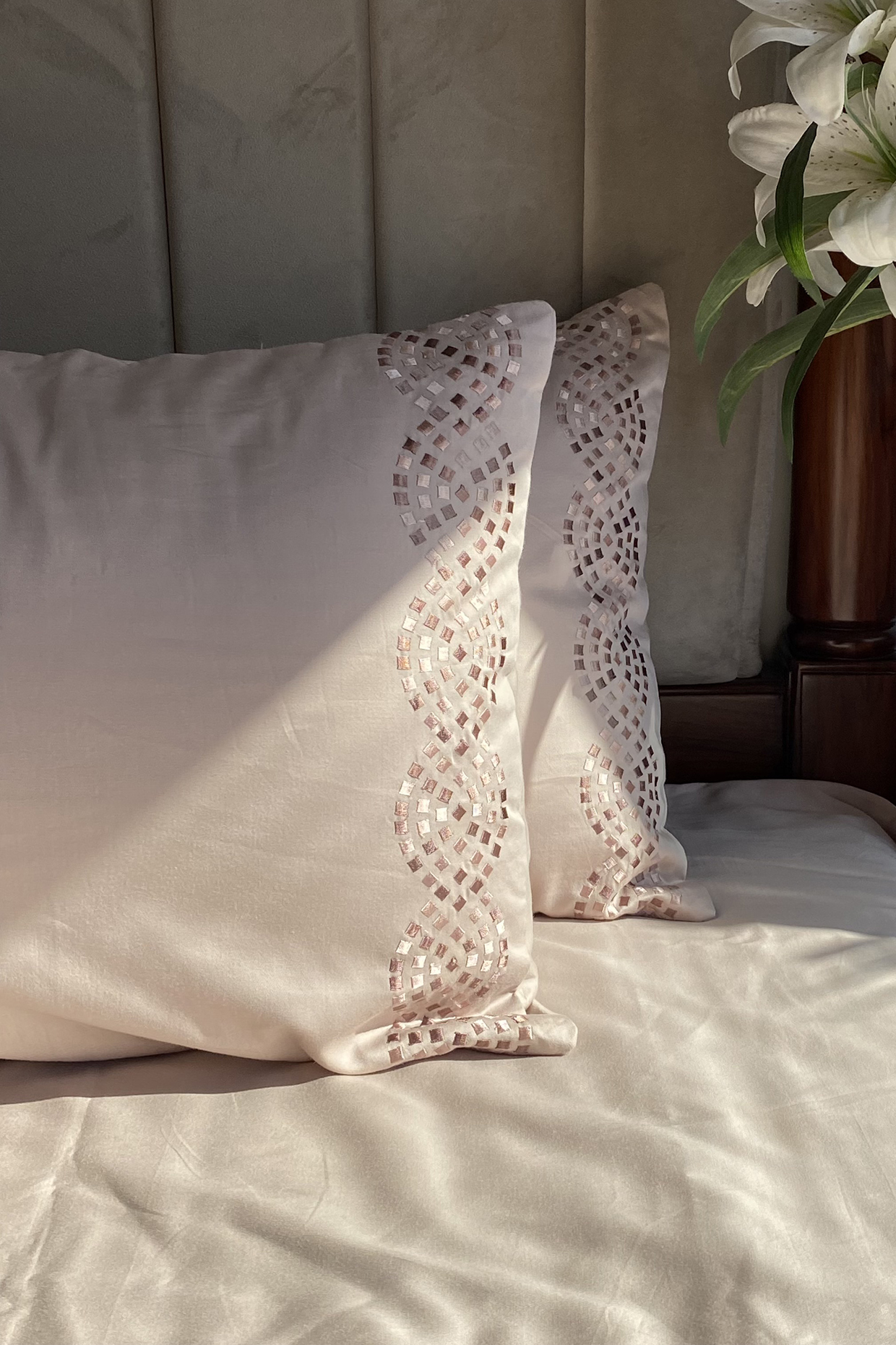 Buff Cotton Embroidered Bedsheet Set by SADYASKA at Pernia's Pop Up Shop