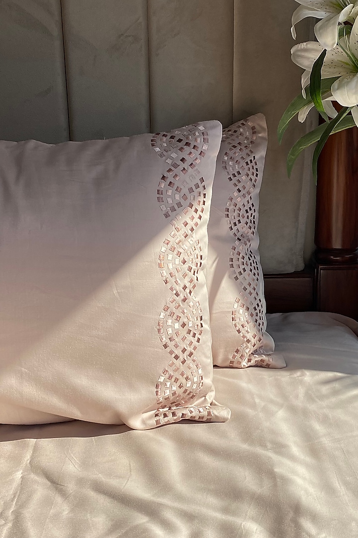 Buff Cotton Embroidered Bedsheet Set by SADYASKA at Pernia's Pop Up Shop