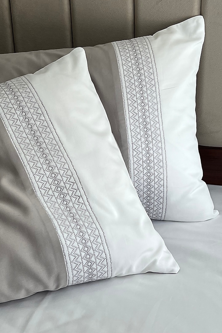 White & Silver Cotton Printed Bedsheet Set by SADYASKA at Pernia's Pop Up Shop
