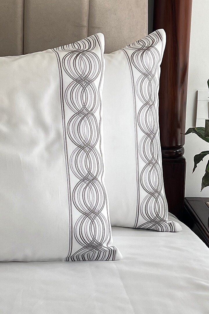 White Cotton Embroidered Bedsheet Set by SADYASKA at Pernia's Pop Up Shop