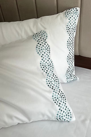 White Cotton Embroidered Bedsheet Set by SADYASKA