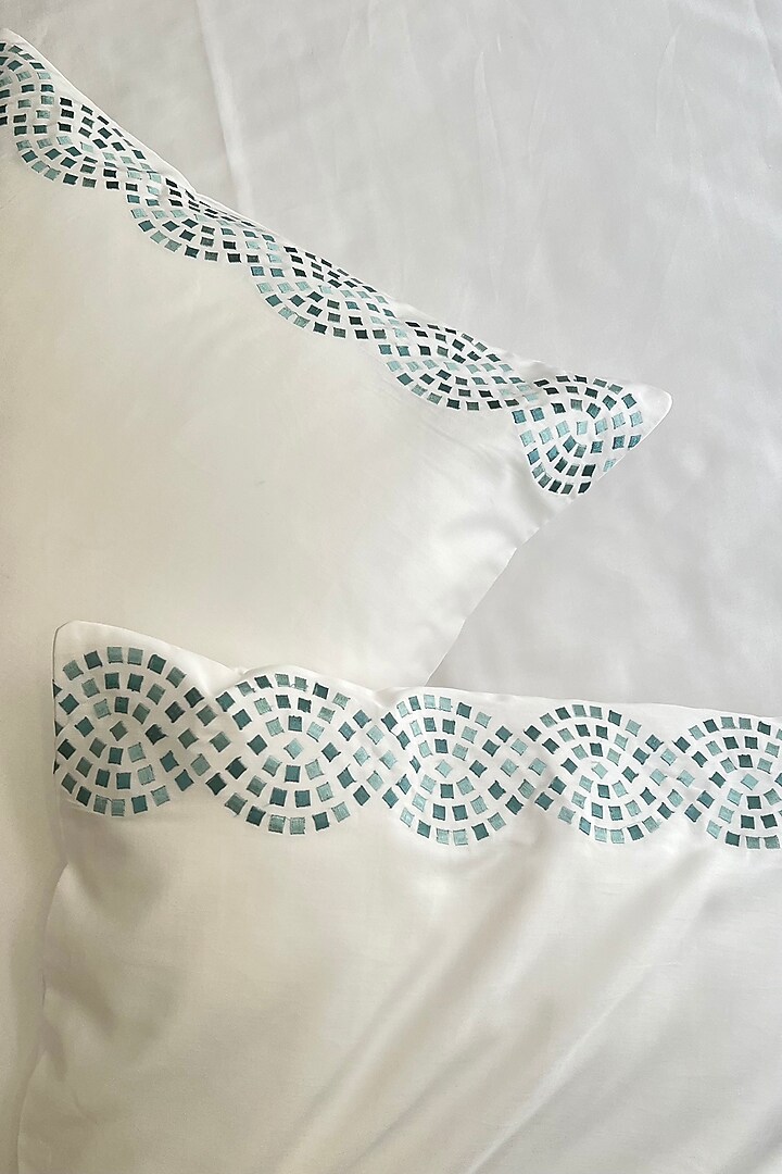 White Cotton Embroidered Bedsheet Set by SADYASKA at Pernia's Pop Up Shop