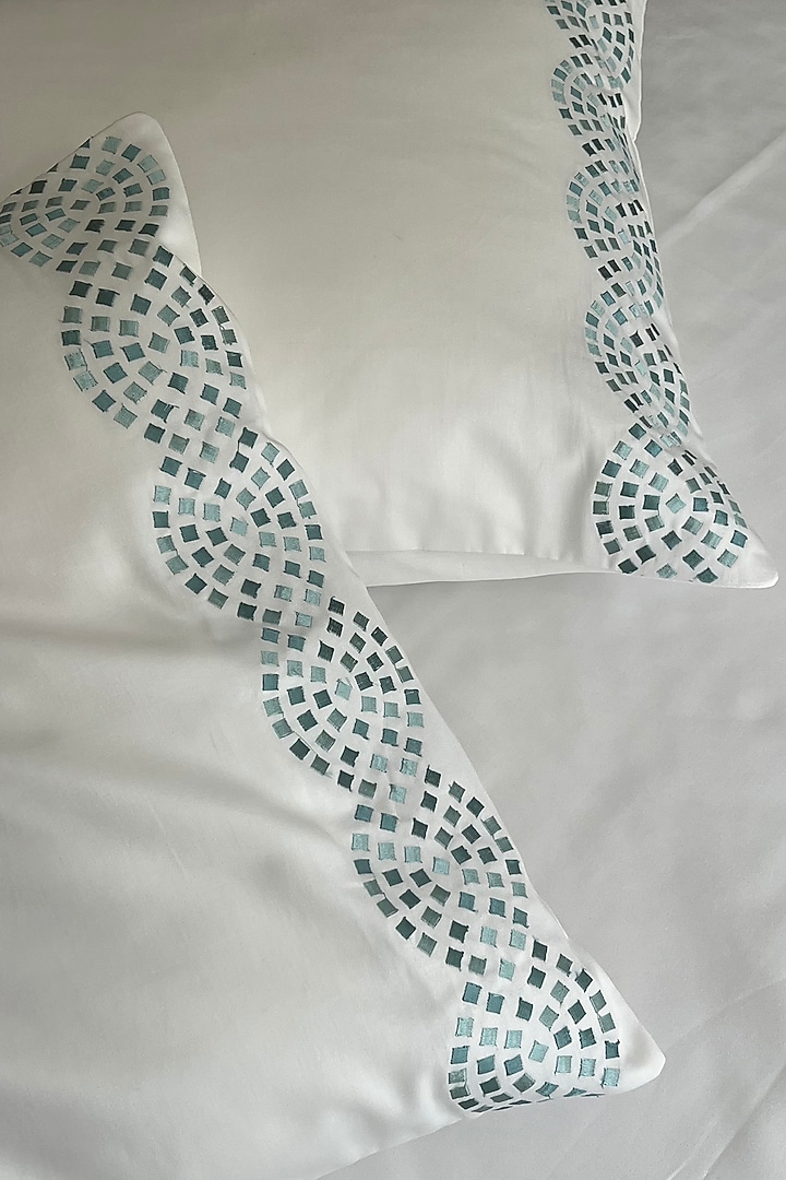 White Cotton Embroidered Bedsheet Set by SADYASKA at Pernia's Pop Up Shop
