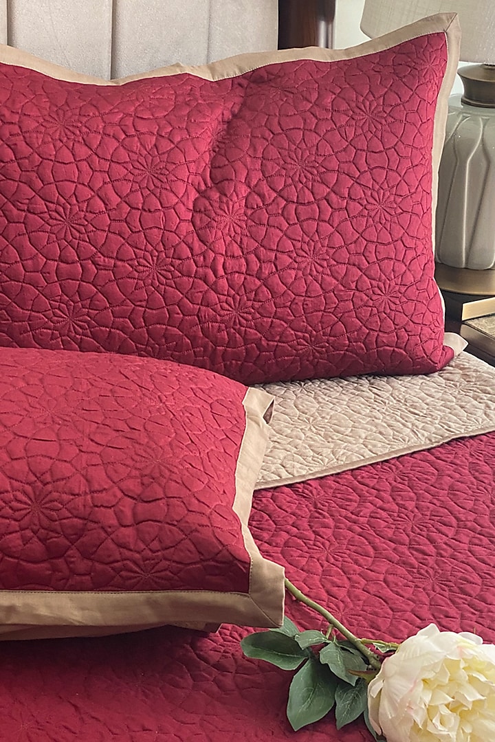 Maroon Cotton Reversible Bedspread Set (Set of 3) by SADYASKA