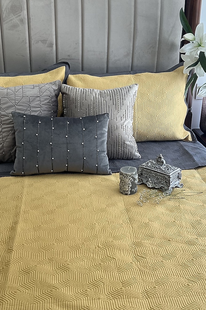 Dark Grey Cotton Quilted Bedspread Set (Set Of 3) by SADYASKA