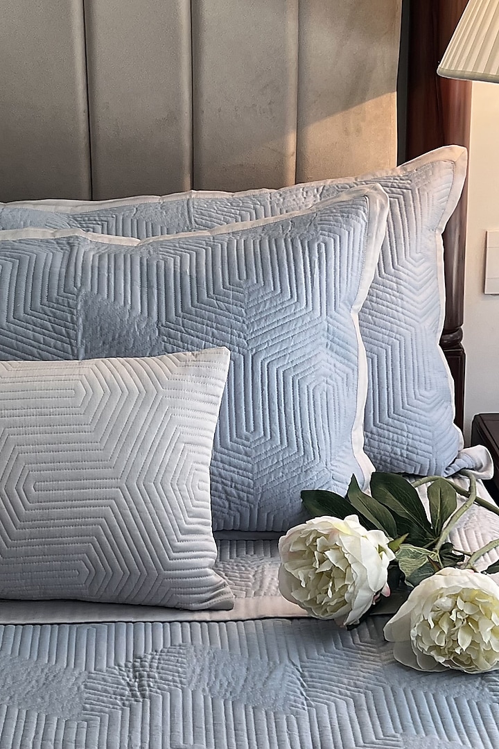 Grey Cotton Quilted Bedspread Set (Set Of 3) by SADYASKA