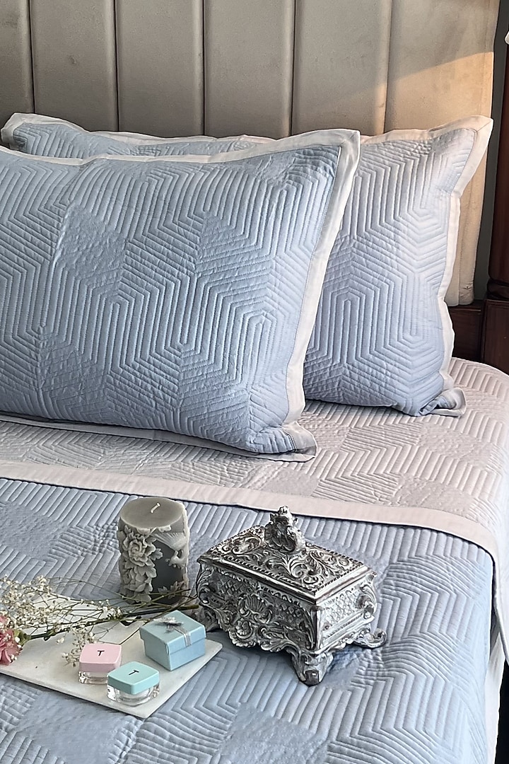 Grey Cotton Quilted Bedspread Set (Set Of 3) by SADYASKA at Pernia's Pop Up Shop