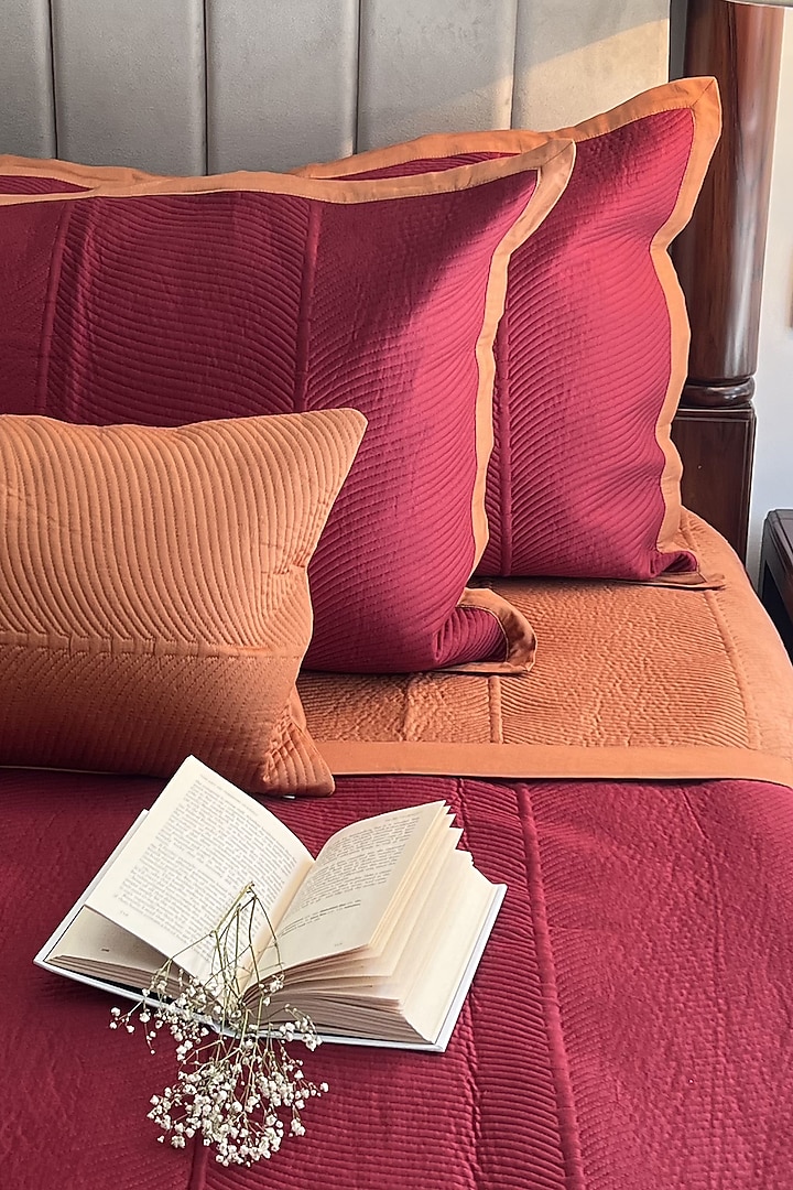 Rust Cotton Quilted Bedspread Set (Set Of 3) by SADYASKA at Pernia's Pop Up Shop