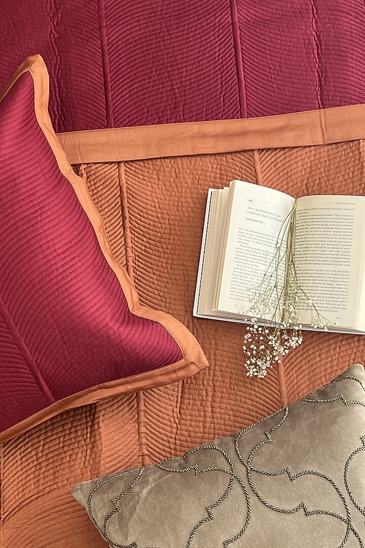 Rust Cotton Quilted Bedspread Set (Set Of 3) by SADYASKA at Pernia's Pop Up Shop