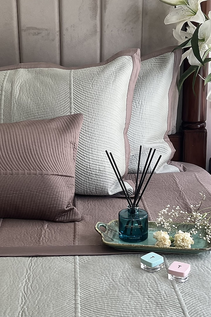 Taupe Cotton Quilted Bedspread Set (Set Of 3) by SADYASKA at Pernia's Pop Up Shop