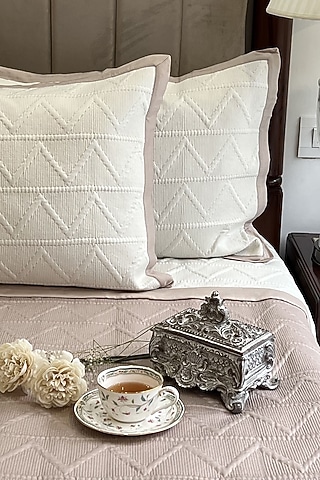 Ivory Cotton Quilted Bedspread Set (Set Of 3) by SADYASKA