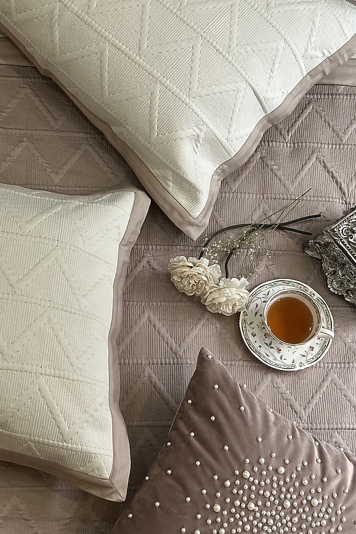 Ivory Cotton Quilted Bedspread Set (Set Of 3) by SADYASKA at Pernia's Pop Up Shop