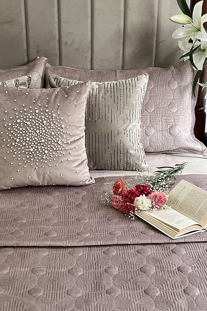 Onion Pink Velvet Quilted Bedspread Set (Set Of 3) by SADYASKA at Pernia's Pop Up Shop