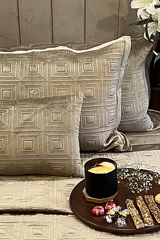 Rose Gold Velvet Quilted Bedspread Set (Set Of 3) by SADYASKA