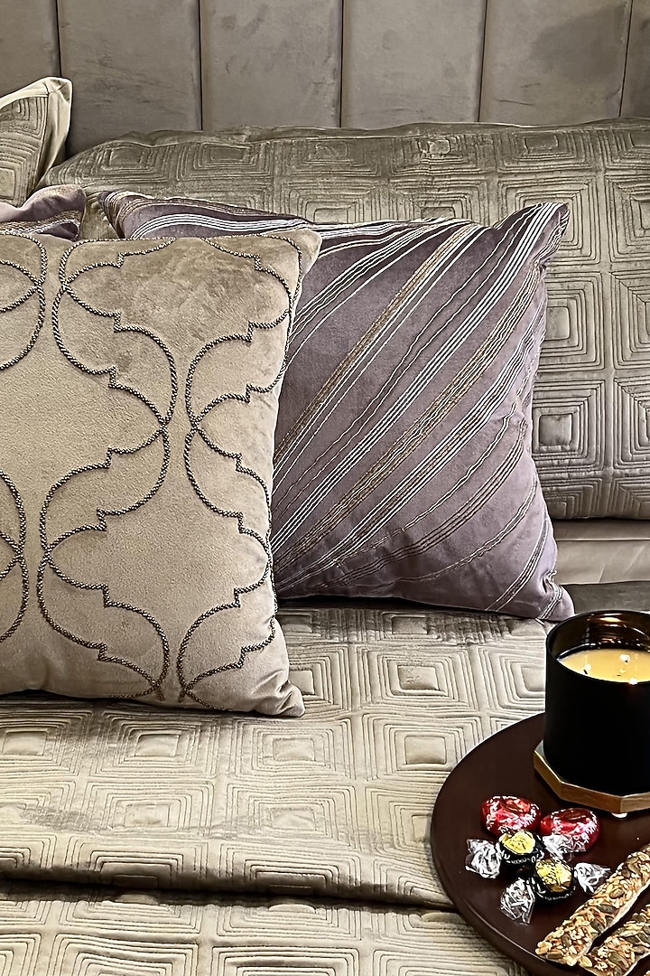 Rose Gold Velvet Quilted Bedspread Set (Set Of 3) by SADYASKA at Pernia's Pop Up Shop