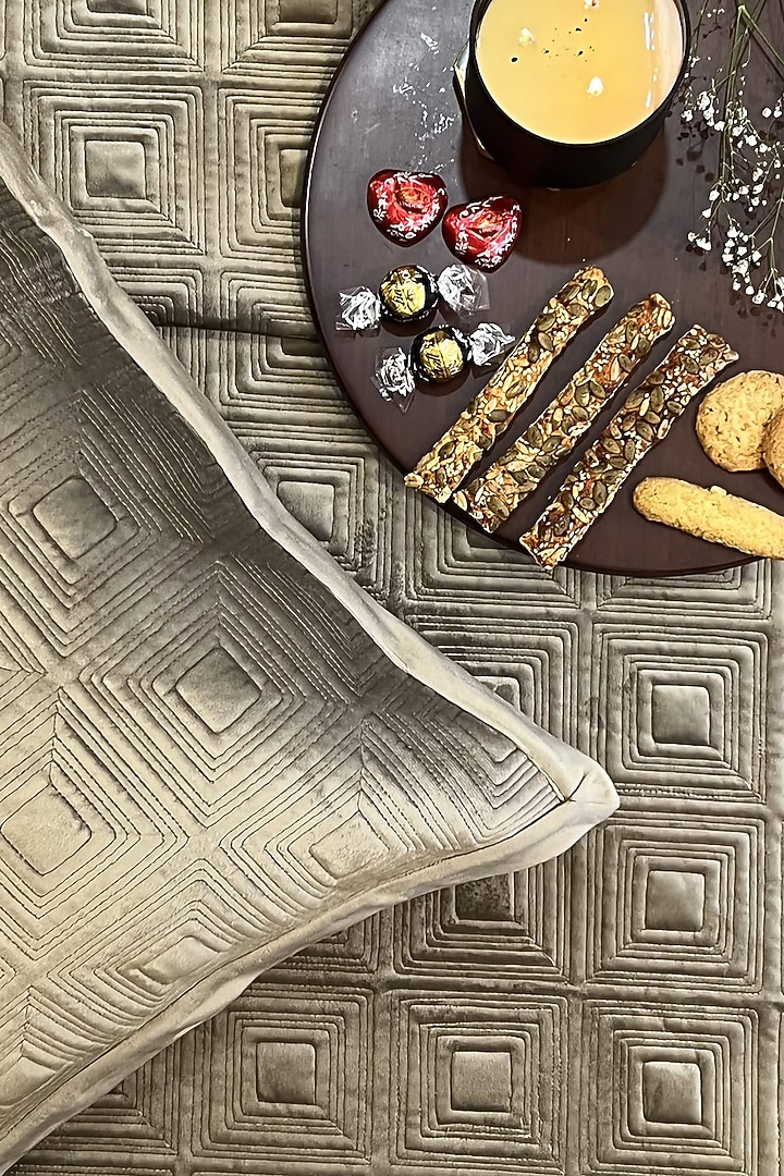 Rose Gold Velvet Quilted Bedspread Set (Set Of 3) by SADYASKA at Pernia's Pop Up Shop