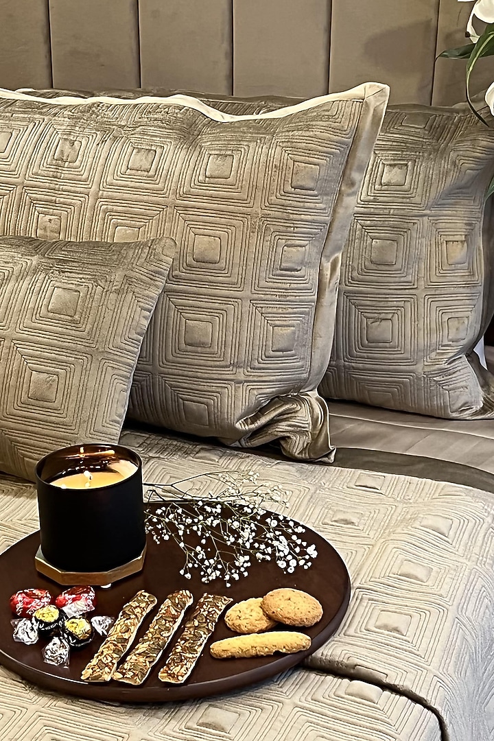 Rose Gold Velvet Quilted Bedspread Set (Set Of 3) by SADYASKA at Pernia's Pop Up Shop
