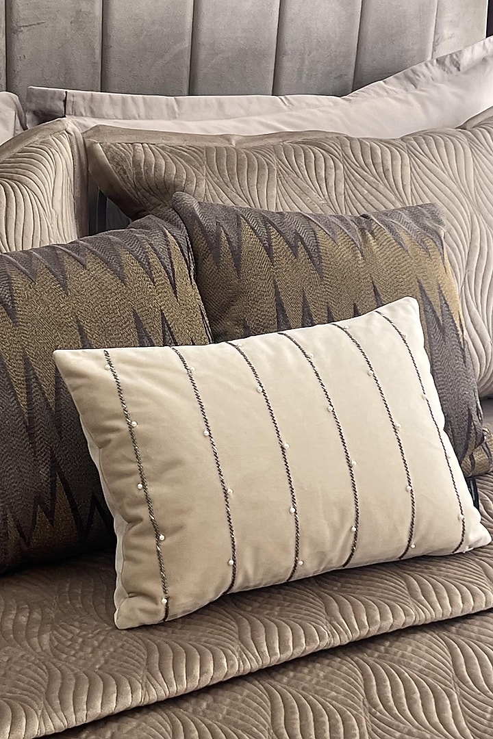 Champagne Gold  Velvet Quilted Bedspread Set (Set Of 3) by SADYASKA at Pernia's Pop Up Shop