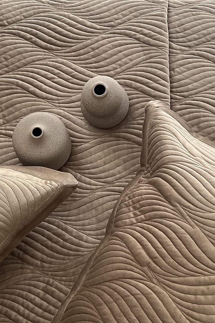 Champagne Gold  Velvet Quilted Bedspread Set (Set Of 3) by SADYASKA at Pernia's Pop Up Shop