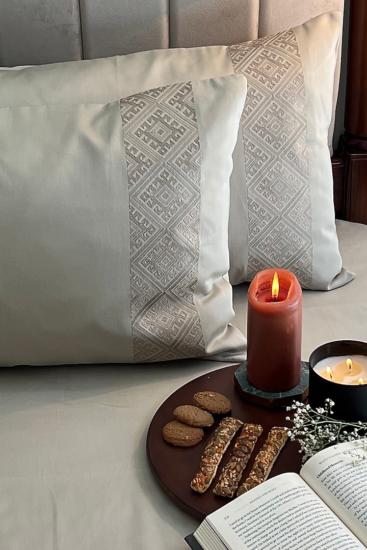 Beige Cotton Bedsheet Set (Set of 3) by SADYASKA at Pernia's Pop Up Shop