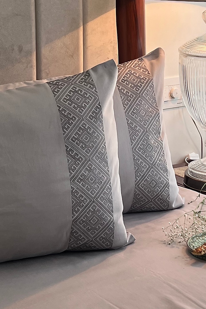 Silver Cotton Bedsheet Set (Set of 3) by SADYASKA at Pernia's Pop Up Shop