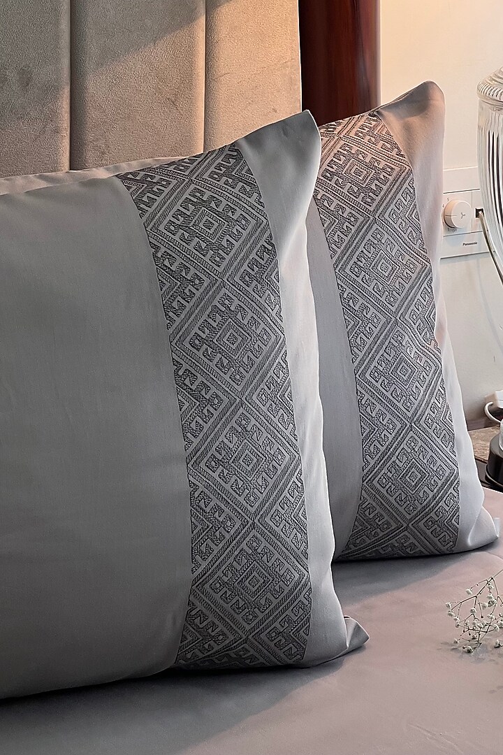 Silver Cotton Bedsheet Set (Set of 3) by SADYASKA at Pernia's Pop Up Shop