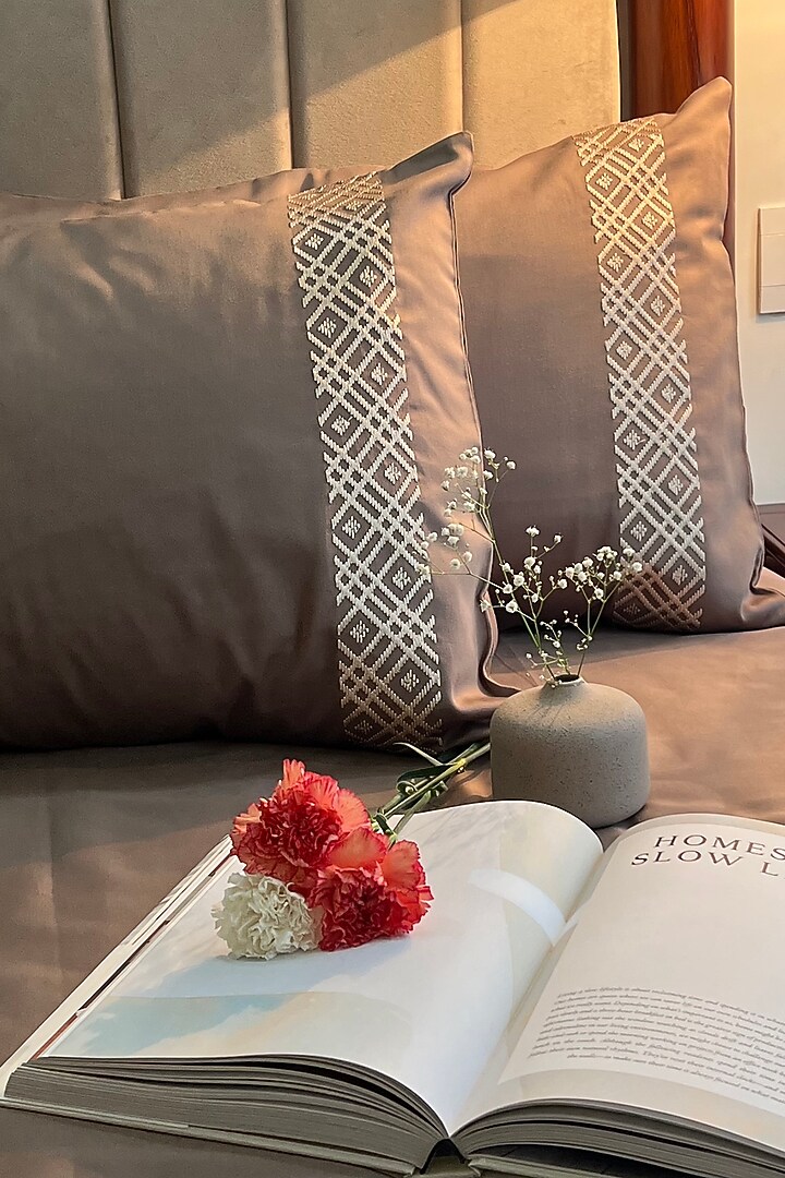 Taupe Cotton Bedsheet Set (Set of 3) by SADYASKA at Pernia's Pop Up Shop