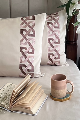 Oat Beige Cotton Bedsheet Set (Set of 3) by SADYASKA