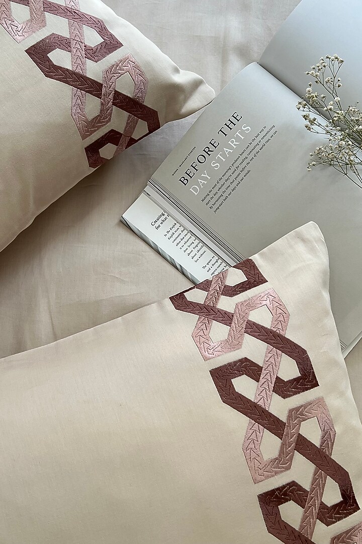 Oat Beige Cotton Bedsheet Set (Set of 3) by SADYASKA at Pernia's Pop Up Shop