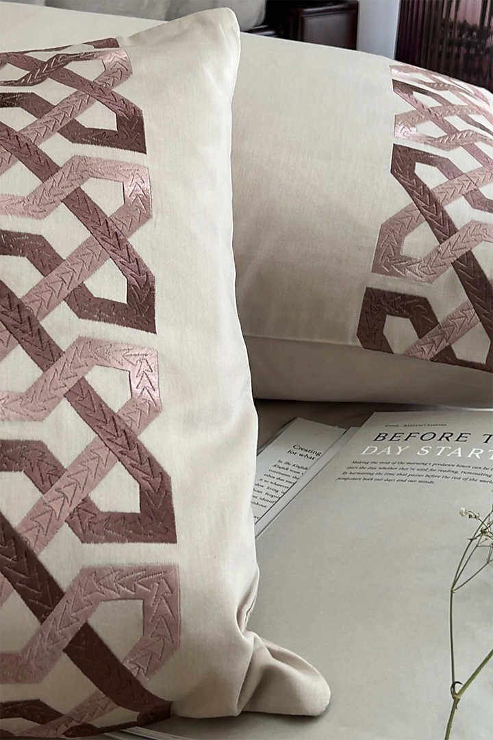 Oat Beige Cotton Bedsheet Set (Set of 3) by SADYASKA at Pernia's Pop Up Shop