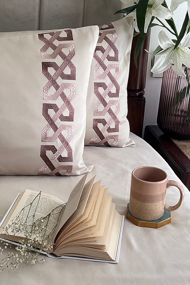 Oat Beige Cotton Bedsheet Set (Set of 3) by SADYASKA at Pernia's Pop Up Shop