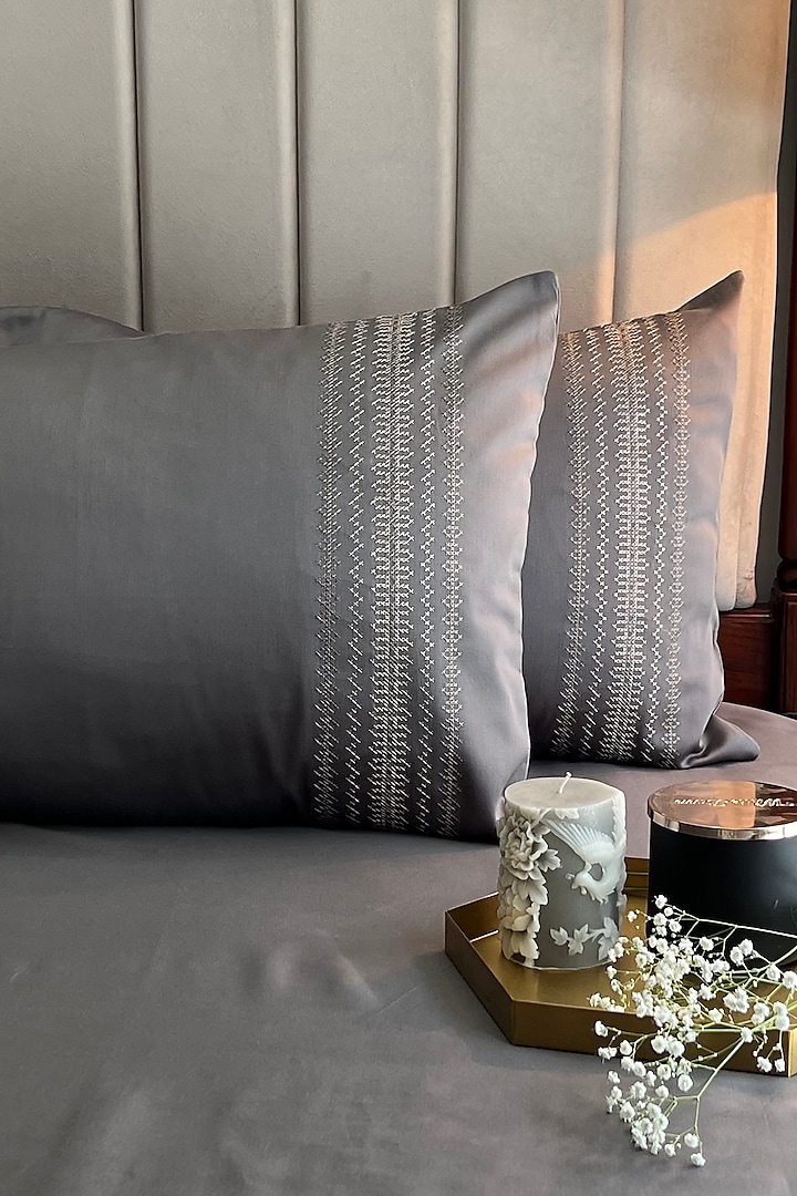 Elephant Grey Cotton Bedsheet Set (Set of 3) by SADYASKA