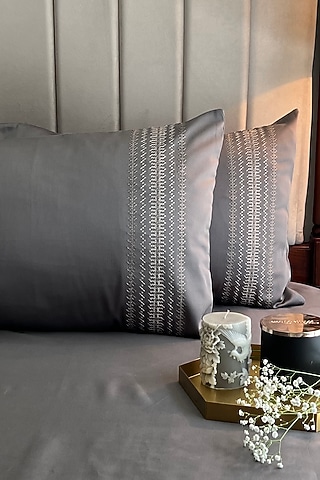 Elephant Grey Cotton Bedsheet Set (Set of 3) by SADYASKA