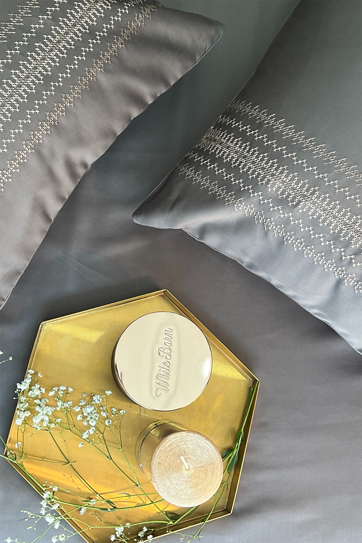 Elephant Grey Cotton Bedsheet Set (Set of 3) by SADYASKA at Pernia's Pop Up Shop