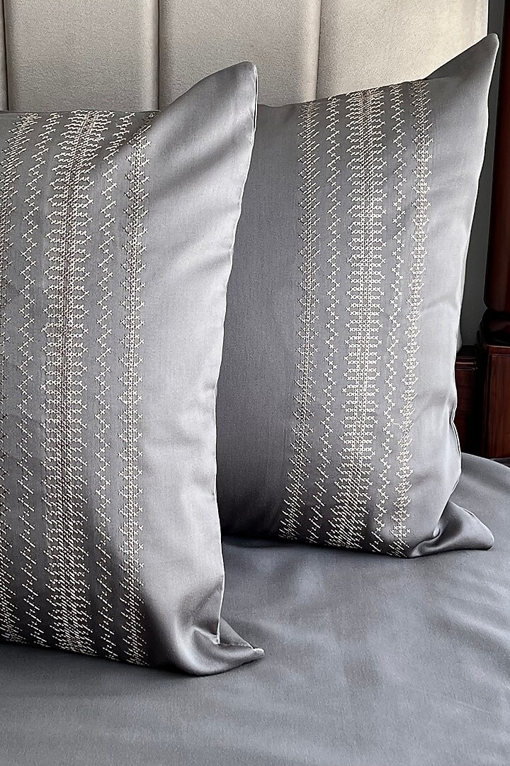 Elephant Grey Cotton Bedsheet Set (Set of 3) by SADYASKA at Pernia's Pop Up Shop