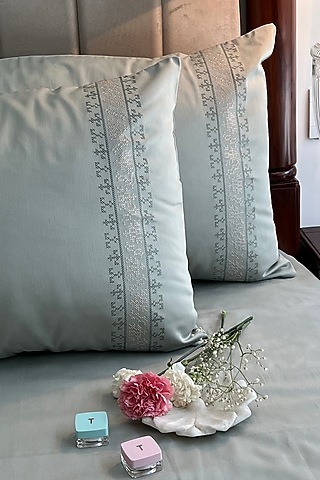 Sage Green Cotton Bedsheet Set (Set of 3) by SADYASKA