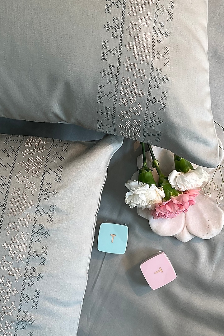 Sage Green Cotton Bedsheet Set (Set of 3) by SADYASKA at Pernia's Pop Up Shop