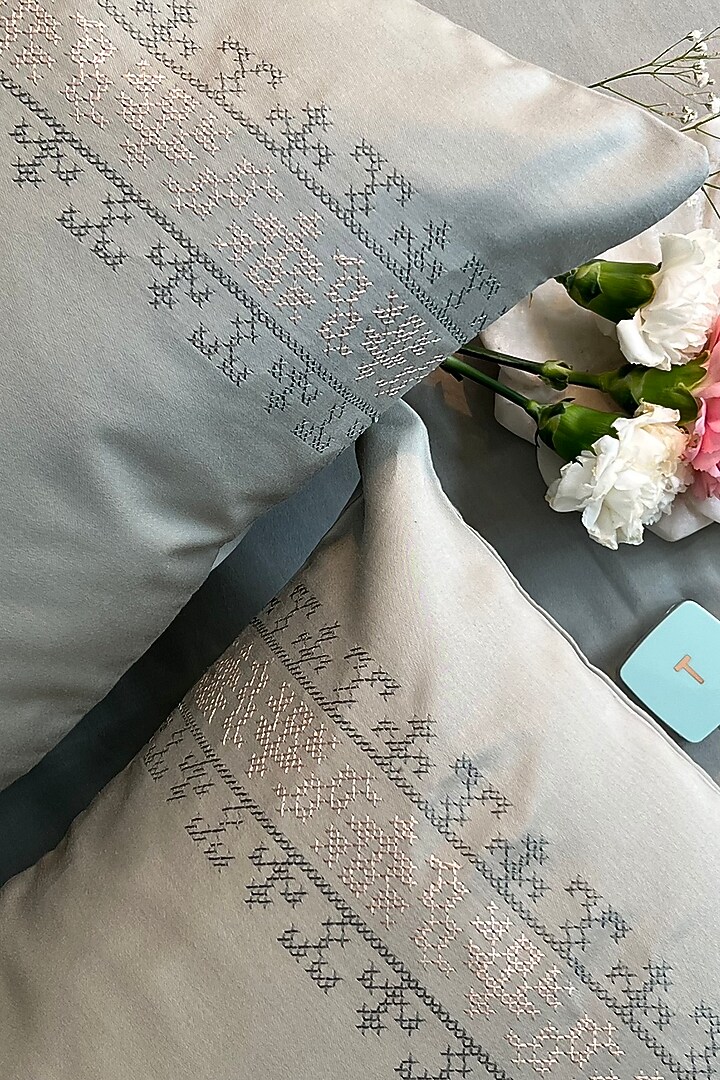 Sage Green Cotton Bedsheet Set (Set of 3) by SADYASKA at Pernia's Pop Up Shop