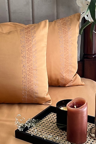 Honey Mustard Cotton Bedsheet Set (Set of 3) by SADYASKA