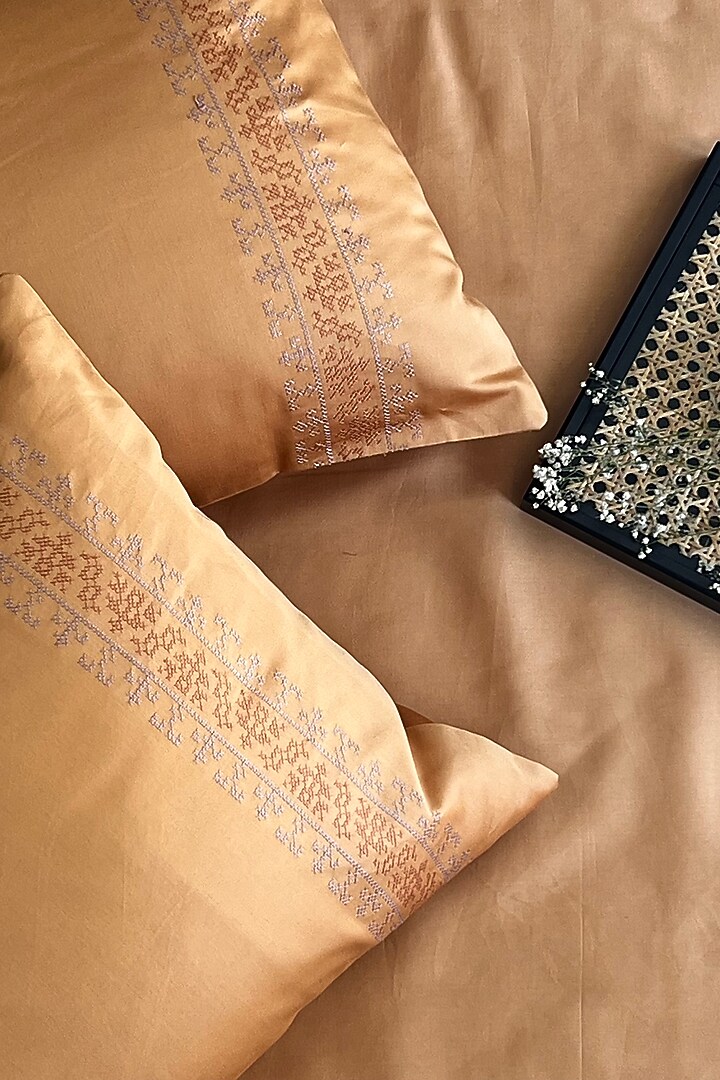 Honey Mustard Cotton Bedsheet Set (Set of 3) by SADYASKA at Pernia's Pop Up Shop