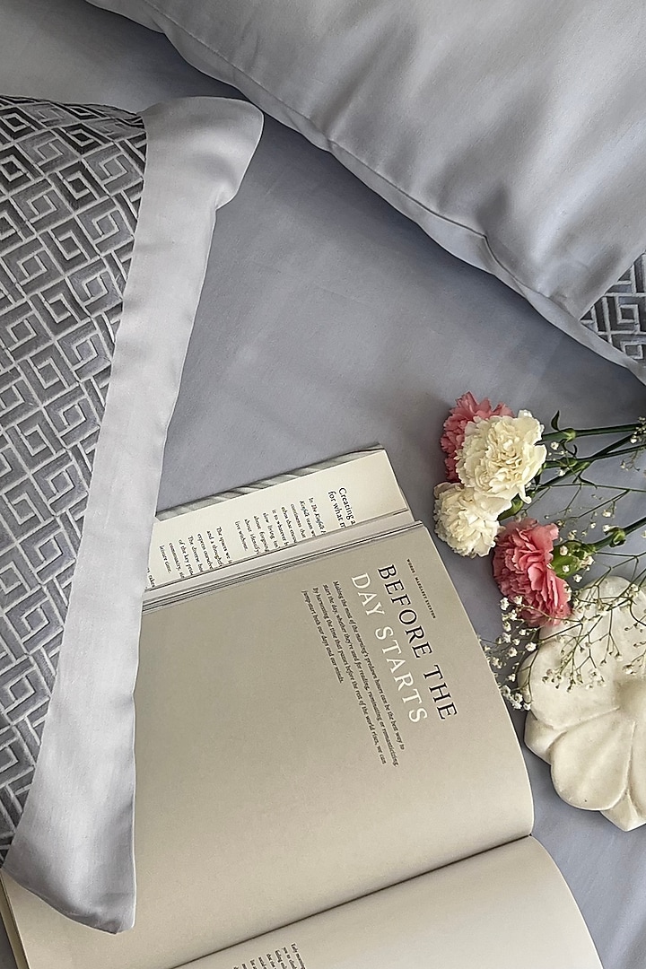 Smoke Blue Cotton Bedsheet Set (Set of 3) by SADYASKA at Pernia's Pop Up Shop