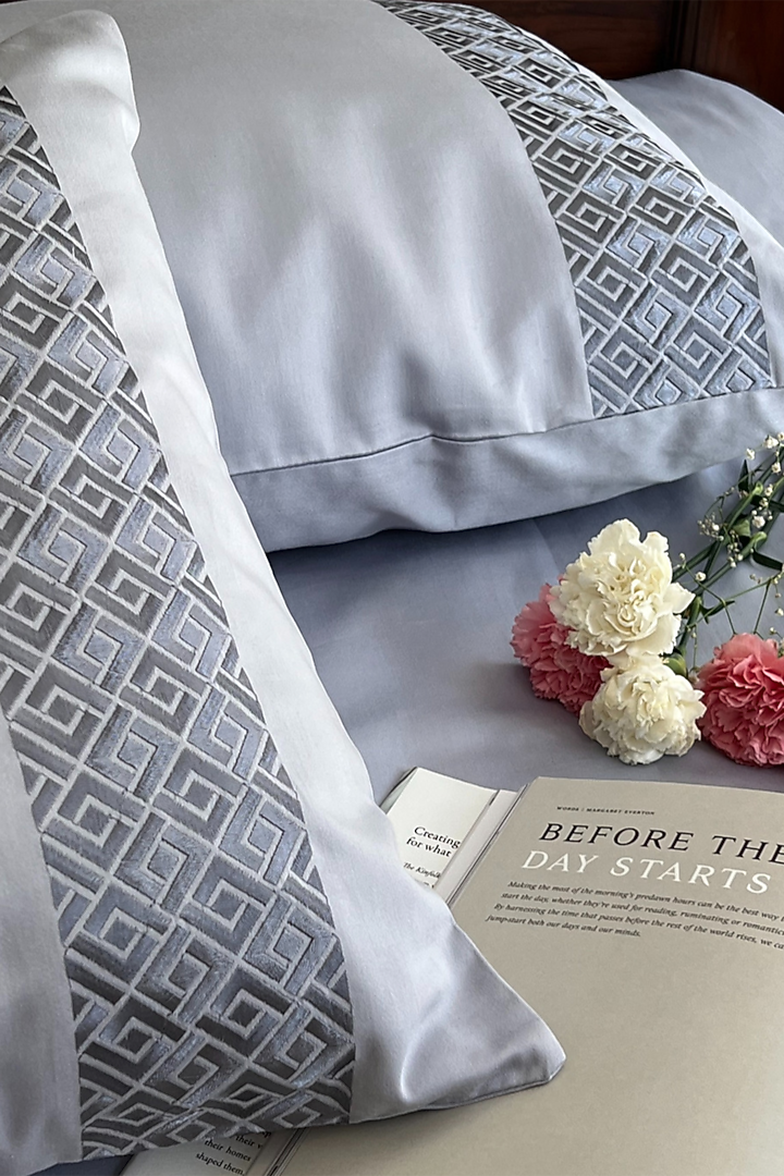 Smoke Blue Cotton Bedsheet Set (Set of 3) by SADYASKA at Pernia's Pop Up Shop
