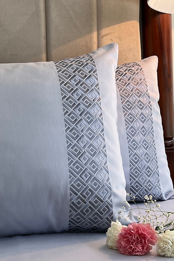 Smoke Blue Cotton Bedsheet Set (Set of 3) by SADYASKA at Pernia's Pop Up Shop