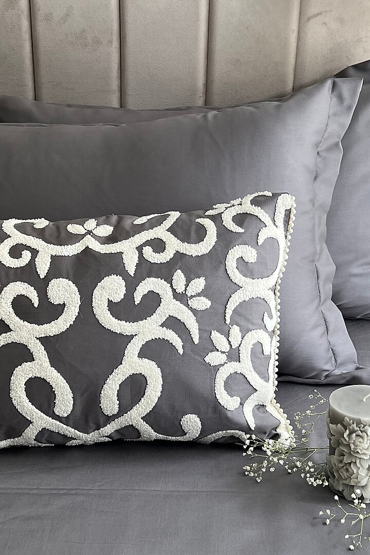 Elephant Grey Cotton Bedsheet Set (Set of 4) by SADYASKA at Pernia's Pop Up Shop