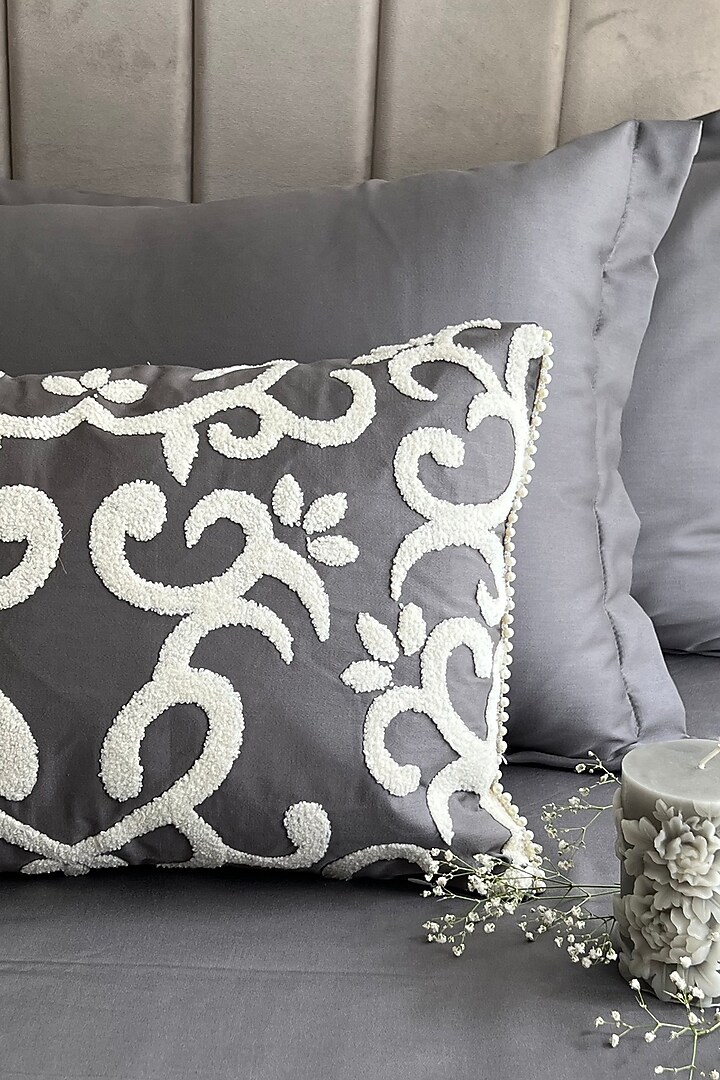 Elephant Grey Cotton Bedsheet Set (Set of 4) by SADYASKA at Pernia's Pop Up Shop