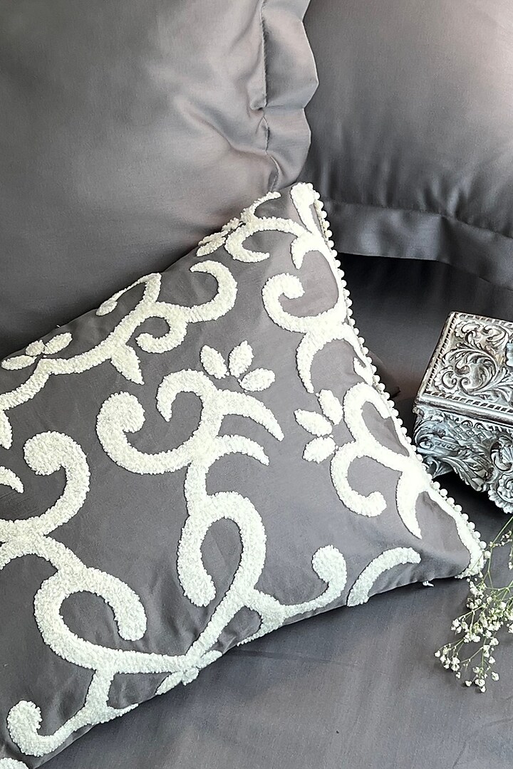 Elephant Grey Cotton Bedsheet Set (Set of 4) by SADYASKA at Pernia's Pop Up Shop